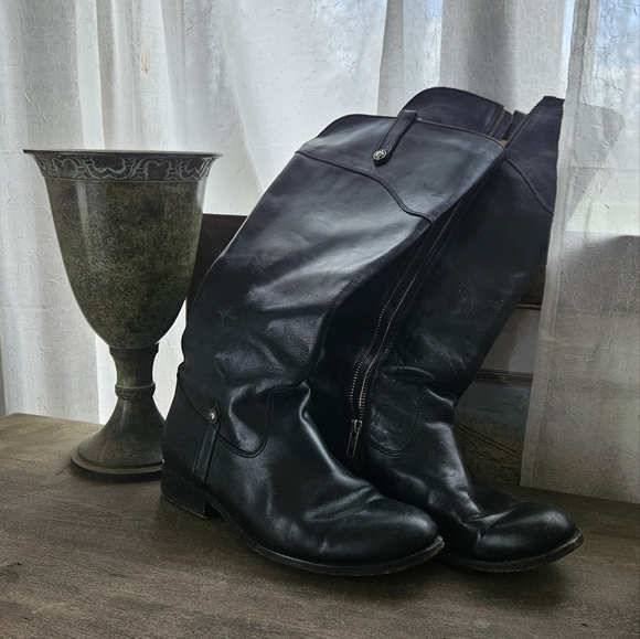 Frye leather knee high riding moto leather flat boots melissa - Picture 4 of 16